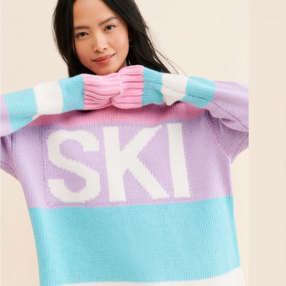 Show Me Your MuMu Pink and Blue Crew Neck Sweater